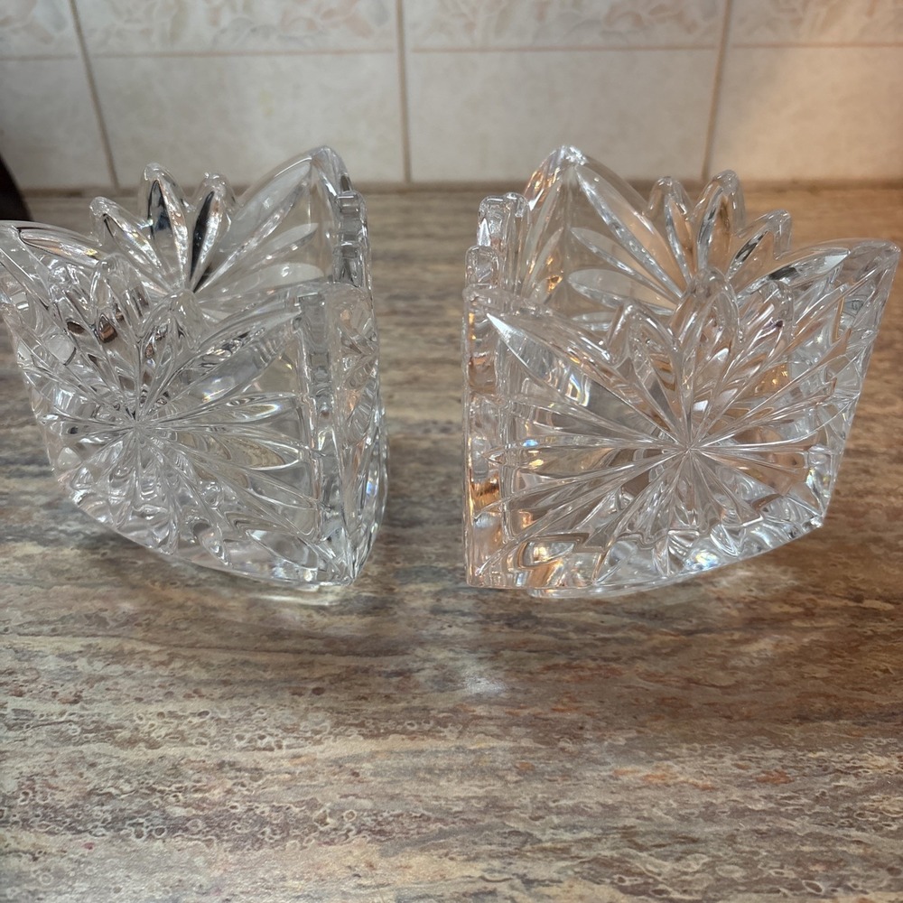 2 Mikasa Crystal Fire Blossom Triangle Votive Candle Holder Made In Germany 4.5
